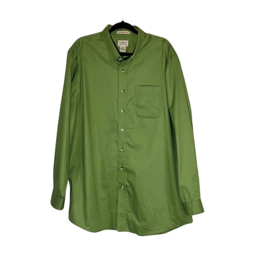 L.L. Bean Men's XL-Tall Wrinkle Resistant Button-Down Shirt Green 100% Cotton